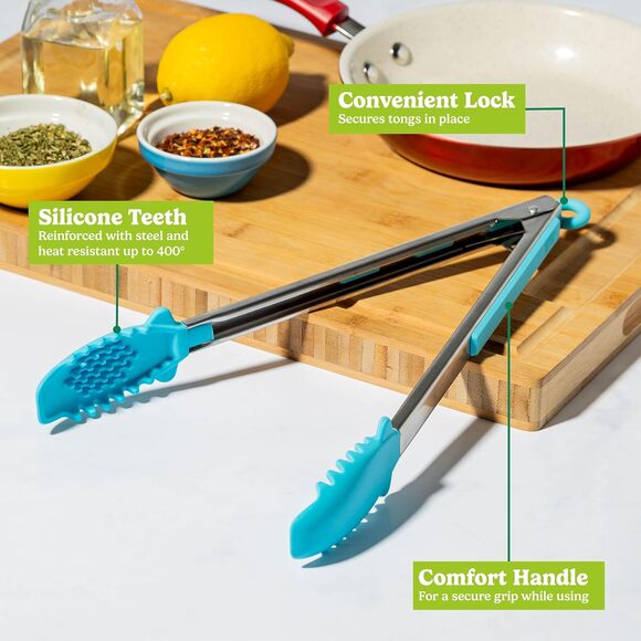 Mighty Tongs Kitchen Cooking Tool Heat Resistant Blue Silicone Steel Reinforced - Picture 4 of 7